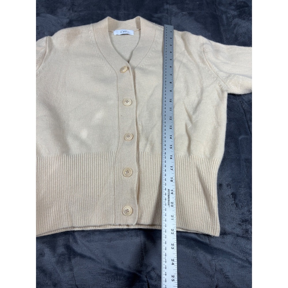L'art Cream Wool Blend V-Neck Button Front Cardigan Sweater Made in Korea FREE - Picture 7 of 10